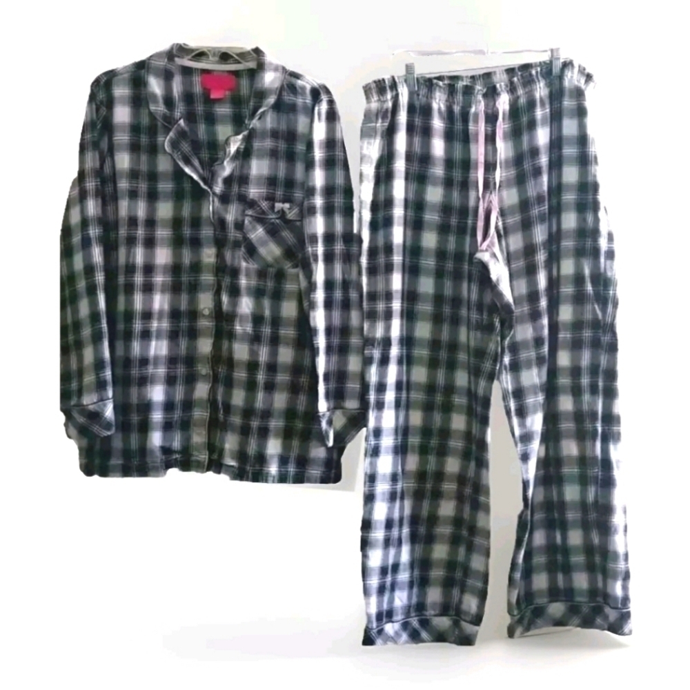 Victoria's Secret Cotton flannel pajama set Black White pink XL Long